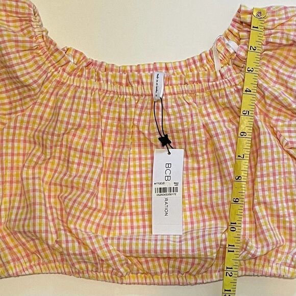 NWT BCBGeneration Yellow Pink Checkered Crop Top Size Small - Picture 7 of 10